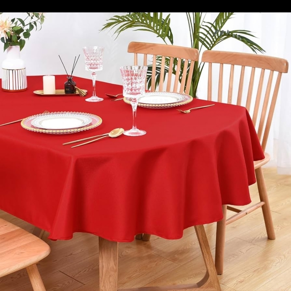 Food Network Red Oval Ribbed Tablecloth 60 X 84  Dining Table Cover Kitchen New